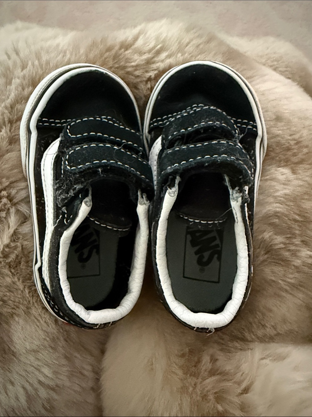 Vans Kids Black and White Velcro Skate Sneakers
